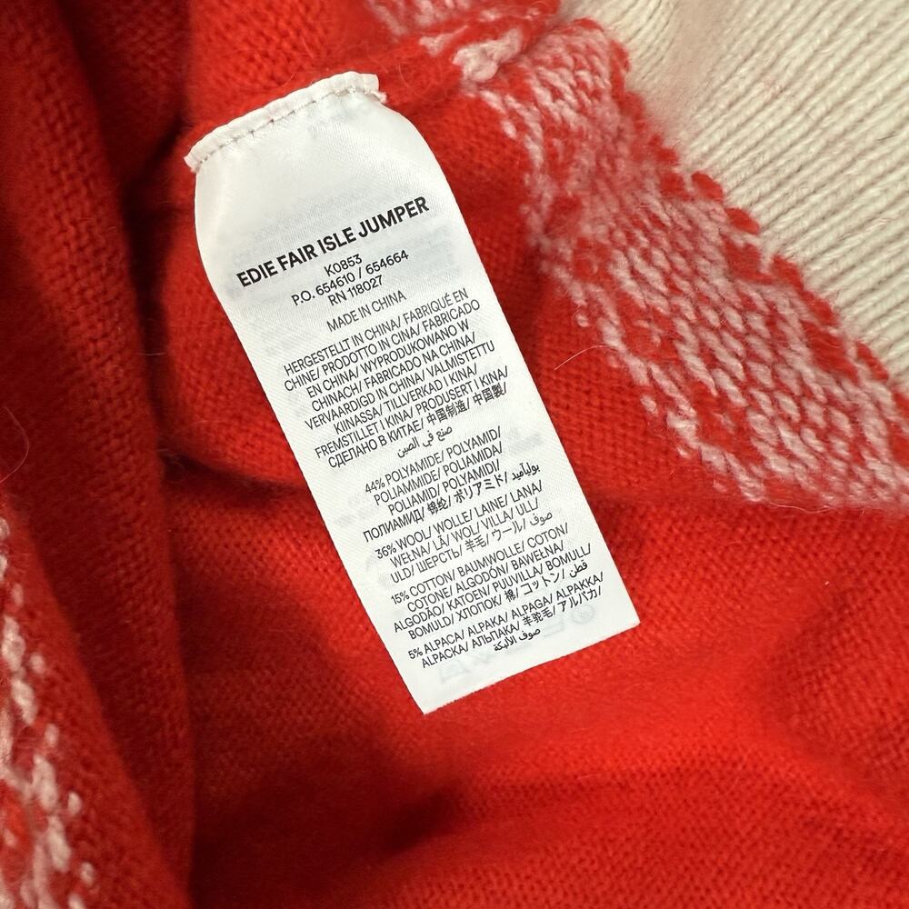 Boden Edie Fair Isle Sweater Reindeer Red Women’s Size Large Holiday Christmas - Picture 7 of 7